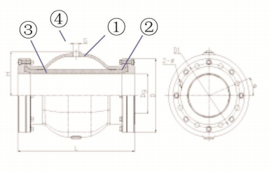 球形氣囊式管夾閥結構簡圖