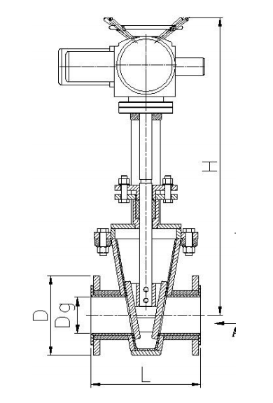 電動襯膠閘板閥結(jié)構(gòu)示意圖