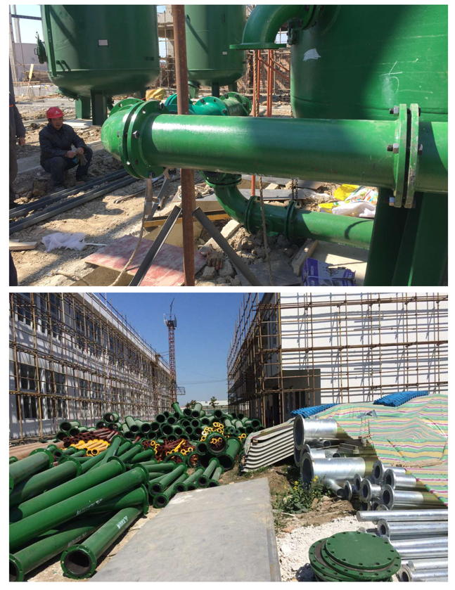 豐新建電廠現(xiàn)場安裝襯膠管件-2